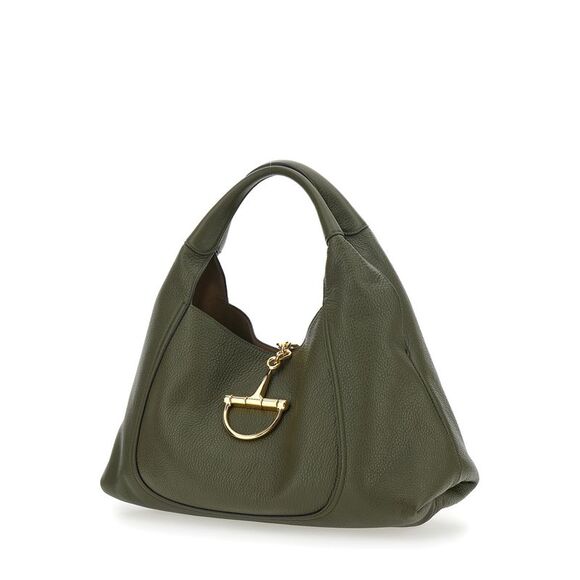 Gucci Women Green Shoulder Bag With Horsebit Closure In Grained Leather Woman - Picture 2 of 7